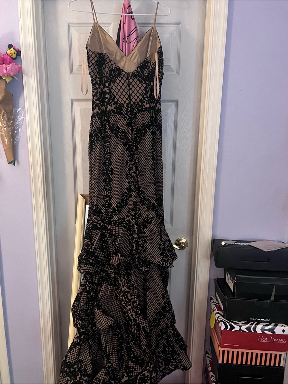 Windsor Black Lace-Style Print Ruffle-Hem Maxi Dress - Picture 2 of 5